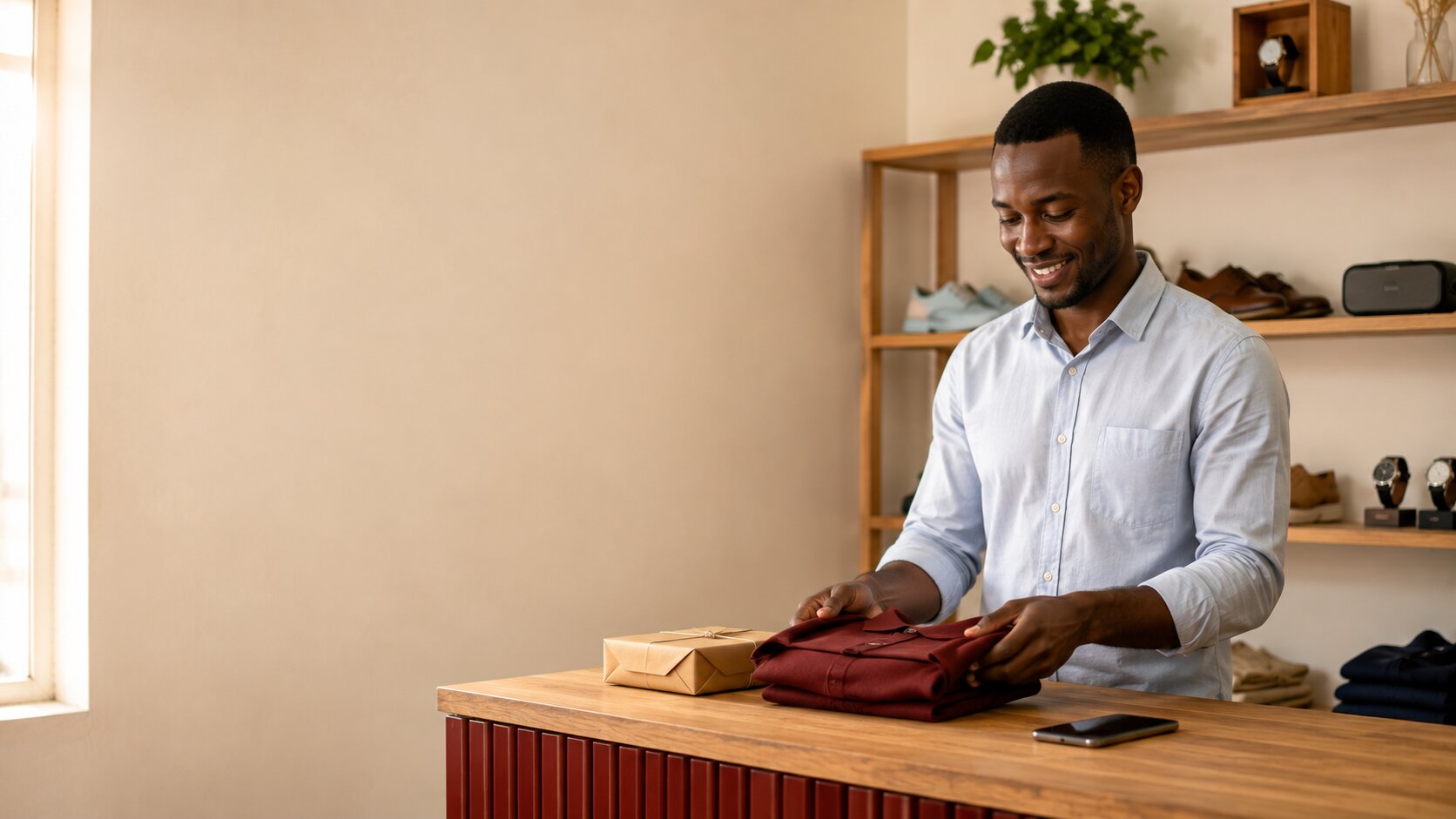 Un partenaire Lekruu prépare la commande d'un client dans sa boutique